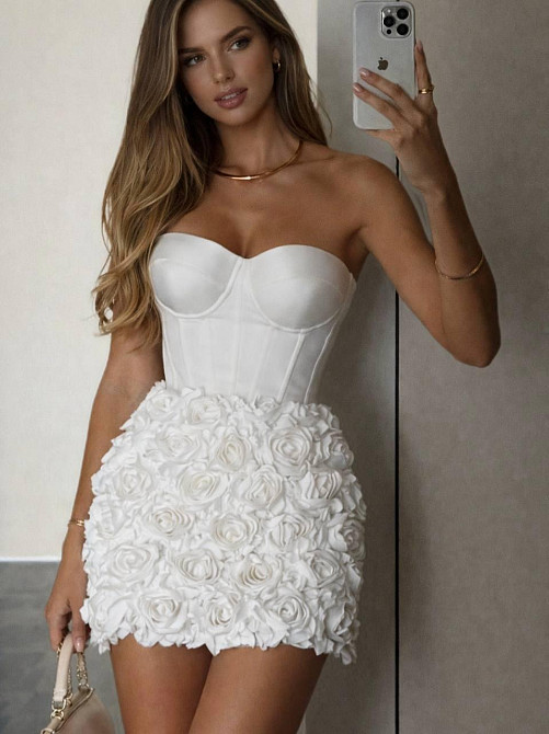 Жіноче романтичне мініплаття з корсетним ліфом з чашками костюмна + сітка з трояндами Молочний, 42/44 Одеса - фото 1