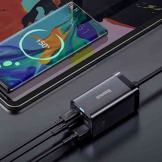 Мережевий зарядний пристрій Baseus GaN3 Pro Desktop Fast Charger 2C+2U 65W (Cable Type-C to Type-C 100W(20V/5A) 1m) Black Київ