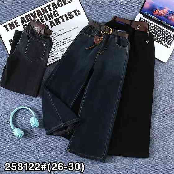 Джинсы Baggy для девочки подростка широкие теплые на флисе темно-синие на 8,9,10 лет Николаев