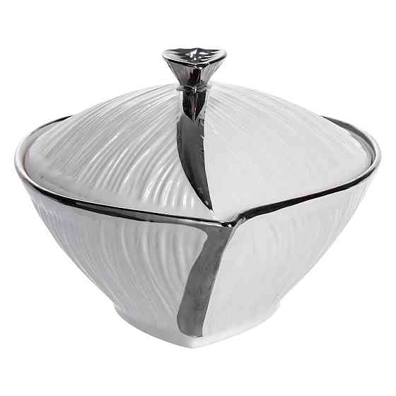 Супниця 800 (мл) порцелянова 26×18×14 (см) з кришкою Білий з сріблом XL-4074AS Київ