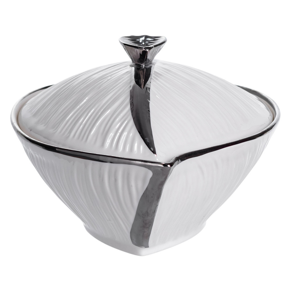 Супниця 800 (мл) порцелянова 26×18×14 (см) з кришкою Білий з сріблом XL-4074AS Київ - фото 4