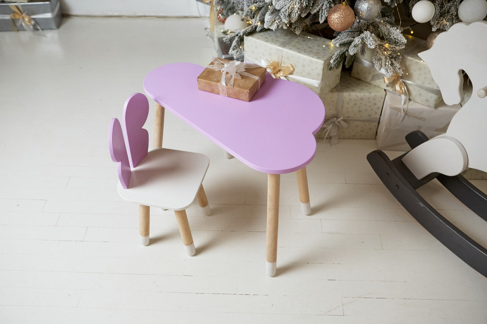 Стол тучка и стул бабочка детский фиолетовый с белым сиденьем. Столик для уроков, игр, еды. Киев - изображение 7