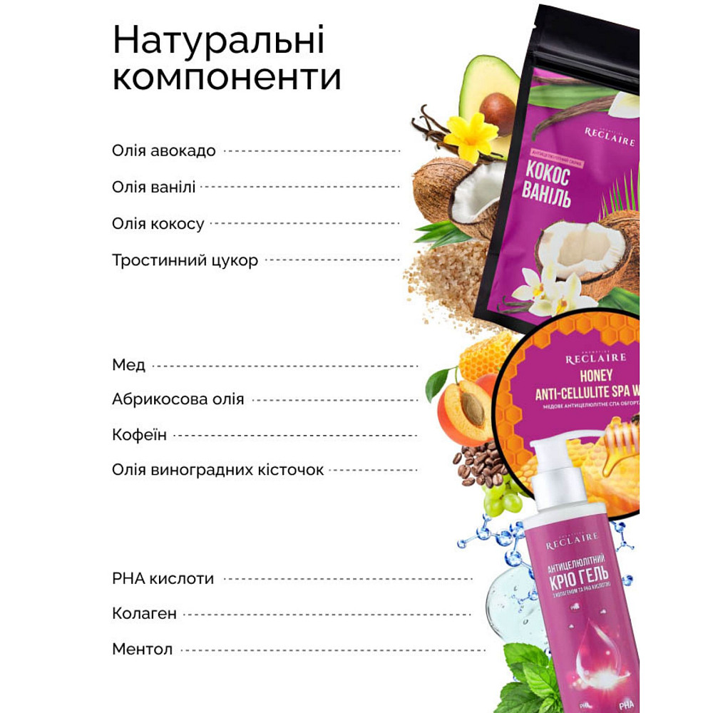 Тройной медовый антицеллюлитный набор SPA Скраб+Обертывания+Крио гель Reclaire cosmetics Киев - изображение 12