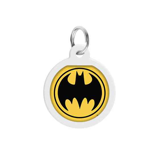 Адресник для собак і котів металевий WAUDOG Smart ID з QR-паспортом, малюнок "Бетмен лого", коло, Д 25 мм Вінниця