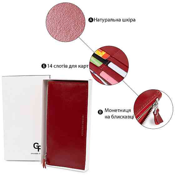 Оригинальное женское кожаное портмоне GRANDE PELLE 11514 Красный Киев
