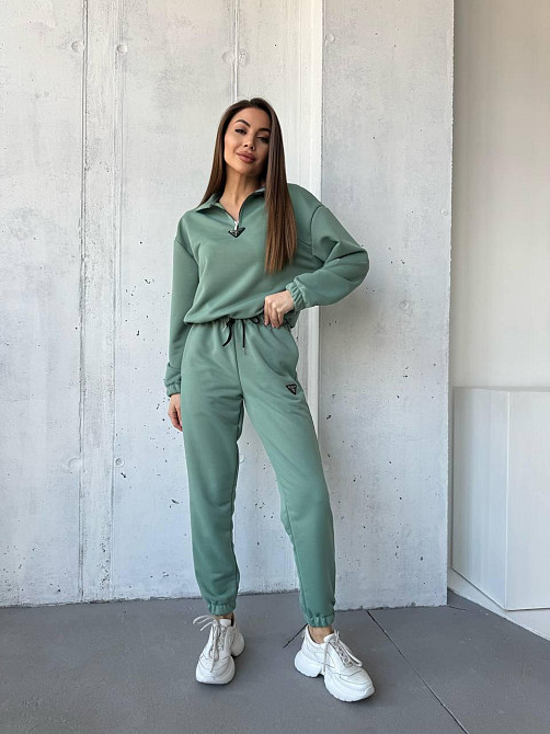 Жіночий повсякденний костюм-двійка: кофта та штани двохнитка-петля Оливка, 42 Одеса - фото 1