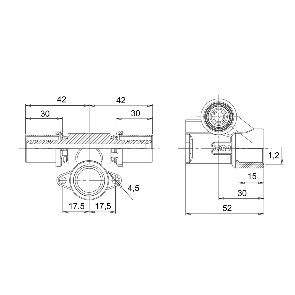 Прес-фітинг Icma трійник 1/2" ух20 настінний прохідний No 422 Київ - фото 2