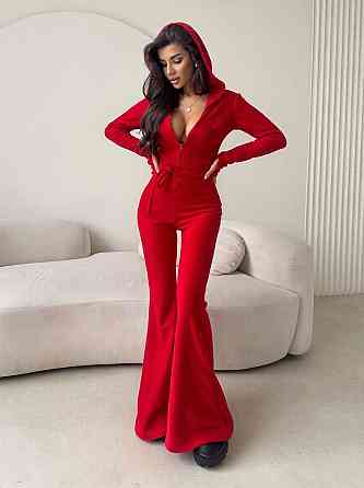 Жіночий стильний повсякденний велюровий комбінезон Червоний, 46/48 Одеса