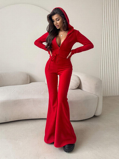 Жіночий стильний повсякденний велюровий комбінезон Червоний, 46/48 Одеса - фото 2