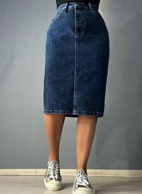 Спідниця джинсова Vanver 8251 середньої довжини з розрізом великі розміри синя, синій, З6, 36, 98 см, 120 см Київ - фото 14