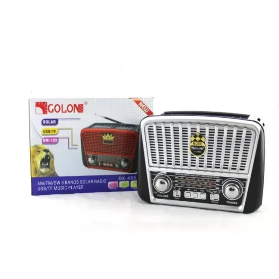 Радіоприймач Golon RX-456 Solar акумуляторний із сонячною панеллю (USB, SD, PowerBank, ліхтар, ретро) Одеса