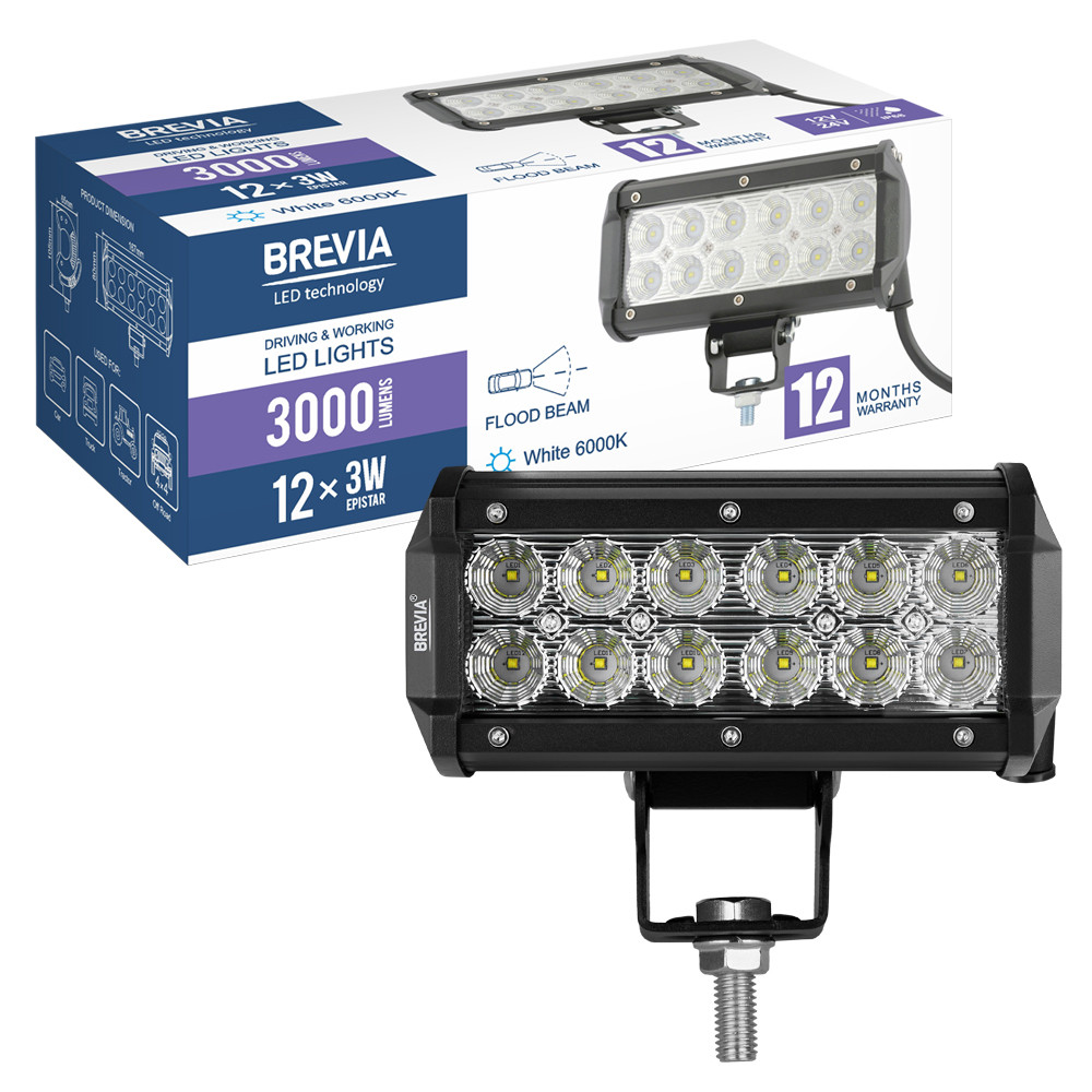 Фара светодиодная Brevia Cree Flood 10-30V, 36W (12x3W), 3000Lm, 1шт Львов - изображение 8