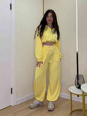 Жіночий прогулянковий костюм: худі та штани двонитка. Лимонний, 42/44 Одеса
