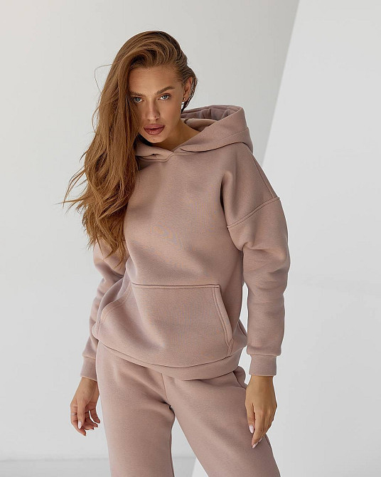 Жіночий спортивний теплий костюм оверсайз на флісі Пудровий S Харків - фото 5