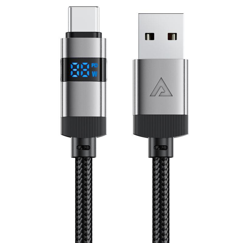 Кабель ACEFAST C15-04 USB-A to USB-C zinc alloy digital display braided charging data cable Black Одесса - изображение 1