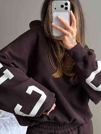 Женский стильный повседневный костюм Chicago с двойным капюшоном Шоколад, 42/46 Одесса