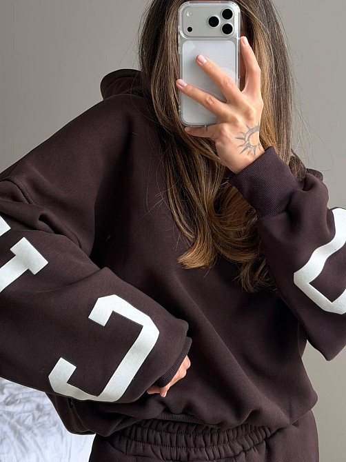 Женский стильный повседневный костюм Chicago с двойным капюшоном Шоколад, 42/46 Одесса - изображение 2