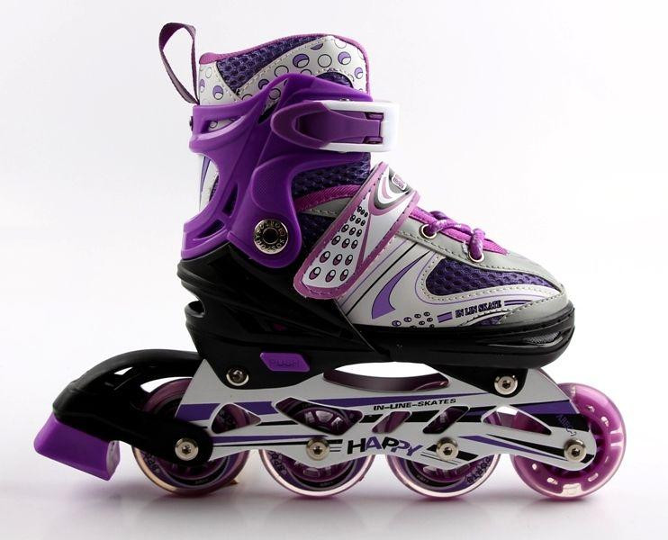 Комплект роликов (с переставными колесами) с защитой и шлемом Happy. Фиолетовый цвет. Размер 34-38 Одесса - изображение 6