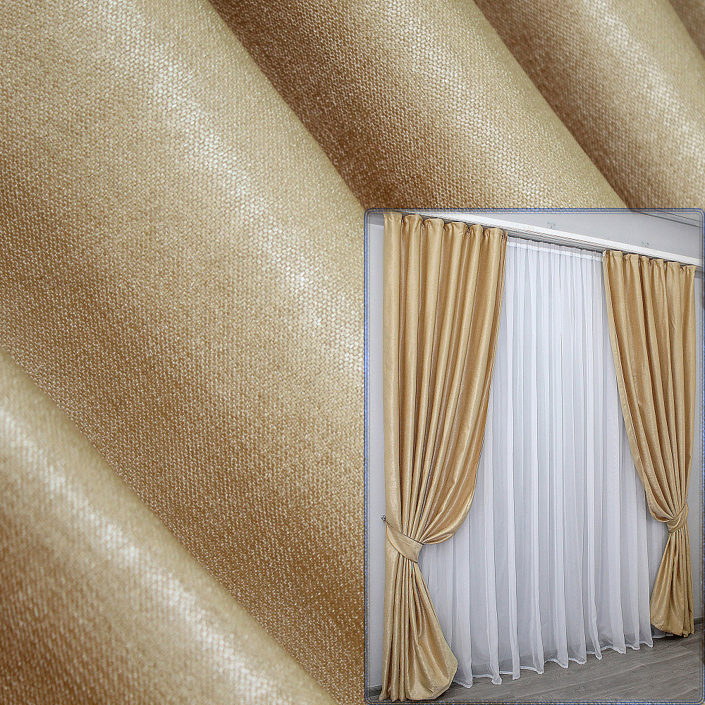 Комплект готових штор VR-Textil Льон Парма № 1089ш Золотистий 150х270 см 2 шт (30-907) Київ - фото 1