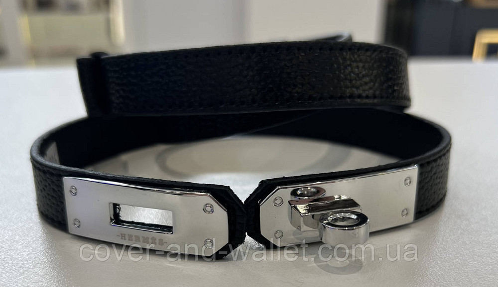 Модний жіночий ремінь чорного кольору з стильною пряжкою Kelly 20 мм Puos (шкіра) Київ - фото 6