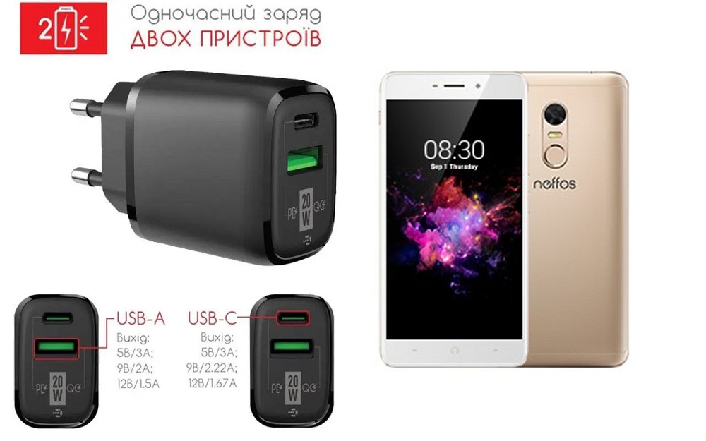 Сетевое зарядное устройство для TP-LINK Neffos X1 Lite, 20W 3A, Quick Charge 3.0 Киев - изображение 1