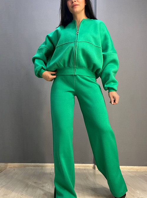 Костюм женский Quzen 472-472 пилот молния брюки палаццо широкие флис зеленый, зеленый, S Киев - изображение 2