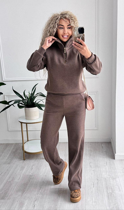 Жіночий стильний і теплий в'язаний костюм осінь-зима на трикотажній основі. Шоколад, 52/54 Одеса - фото 10