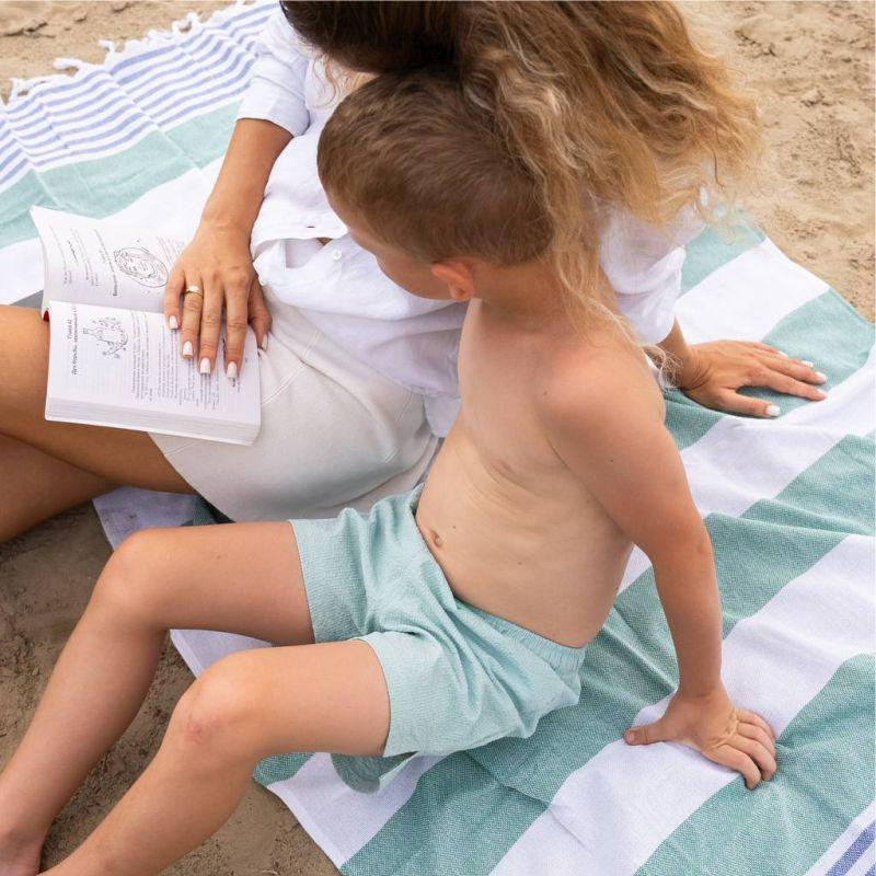 Полотенце пештемаль Lovely Svi хлопковое, пляжное, хамам, spa - XХL 100x180 см Green/Blue Stripes Киев - изображение 2