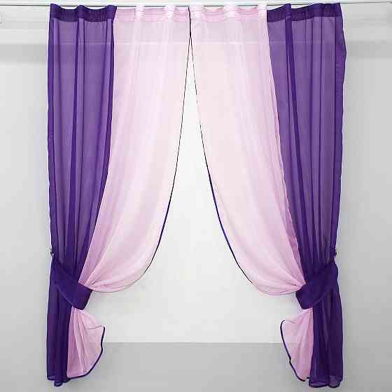 Кухонные шторы VR-Textil № 017к комбинированные с подвязками фиолетовый с розовым 265х170 см (50-011) Киев