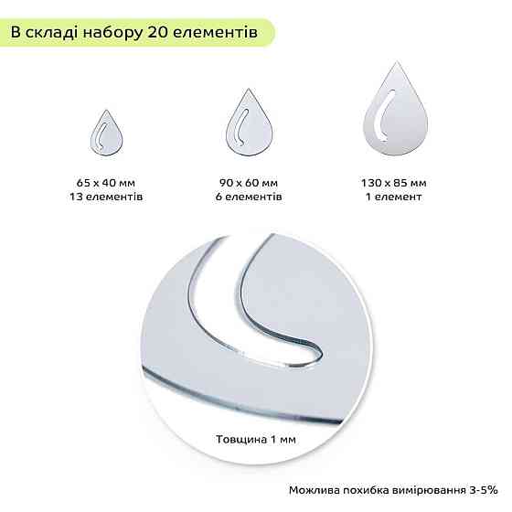 Зеркальный декор акриловый самоклеющийся Капли серебро,20шт (D) SW-00002492 Днепр