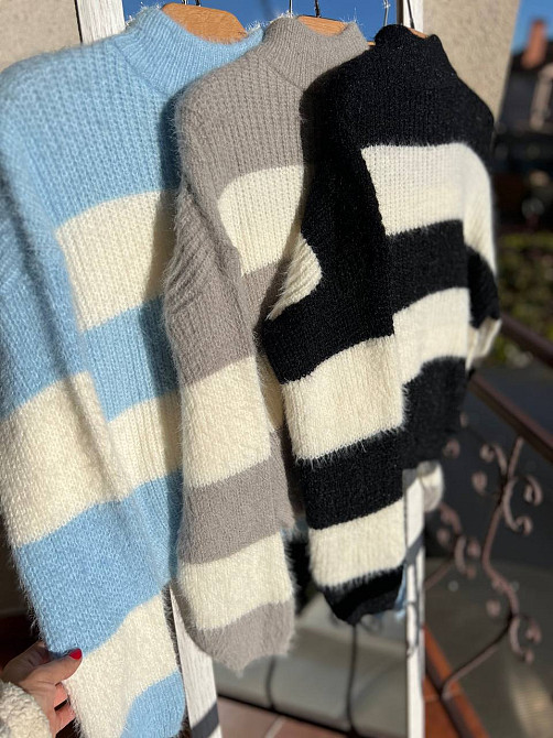 Свитер женский A-N 2157 широкая полоса короткий пушистый ангора, голубой, 42-46 Киев - изображение 10