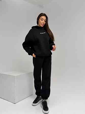 Жіночий стильний спортивний костюм-двійка: худі + штани, тринитка Пен'є на флісі турція Чорний, 46/48 Одеса