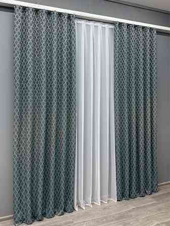 Комплект готових штор VR-Textil Жакард RUBI № 1761ш Темно-лазурний з молочним 150х300 см 2 шт (33-0721) Київ