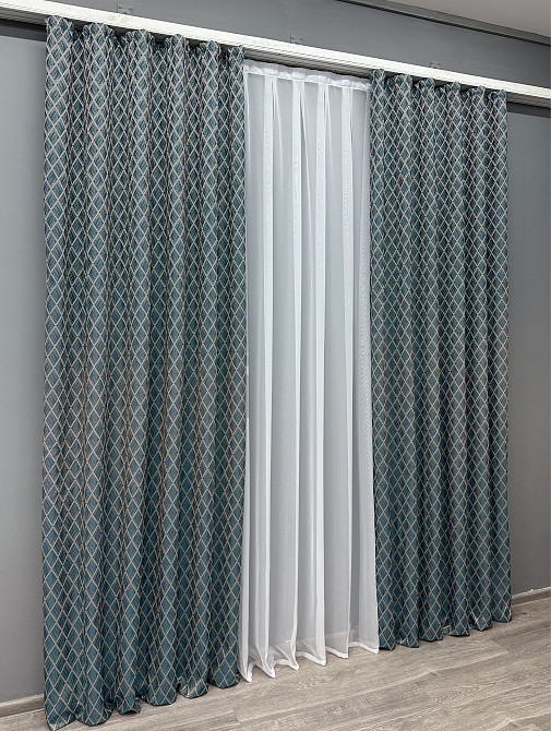 Комплект готових штор VR-Textil Жакард RUBI № 1761ш Темно-лазурний з молочним 150х300 см 2 шт (33-0721) Київ - фото 4