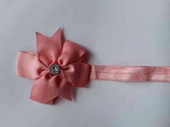 Дитяча пов'язка кольору пудри - окружність 36-58см, бант 8см Київ