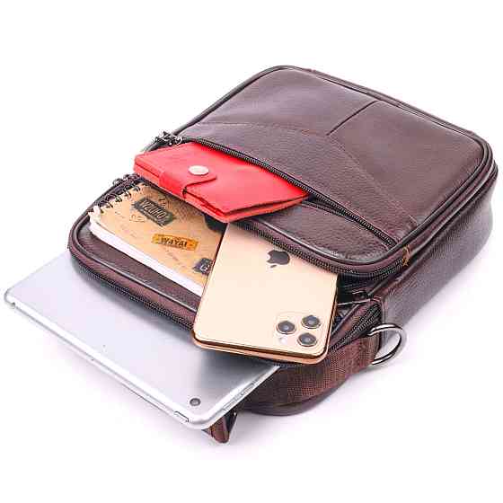 Зручна чоловіча сумка з ручкою шкіряна Коричнева (Vintage) Київ