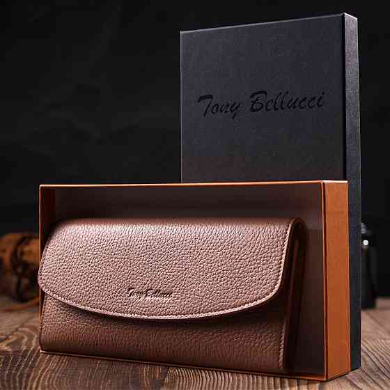 Відмінний жіночий гаманець з монетницею на блискавці з натуральної шкіри Пудровий (Tony Bellucci) Київ