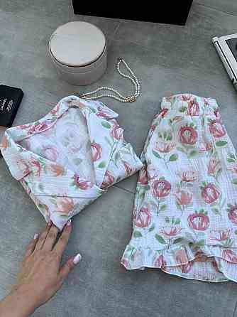 Женская принтованная пижама двойка из натурального муслина Молочный 2, 42/44 Одесса