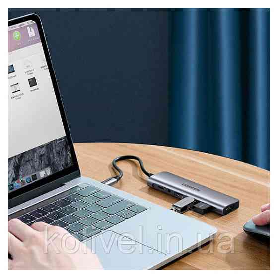 Док-станція USB3.0 Type-C --> USB 3.0x3/HDMI/jack 3.5mm/PD Ugreen CM136 Сіра (80132) Киев