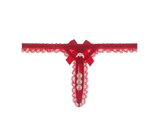 Еротичні трусики з бусинками червоні - розмір універсальний, резинка до 92см Київ - фото 1