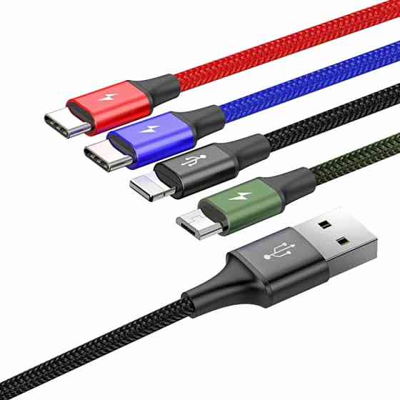 Кабель Baseus Fast 4-in-1 Cable For iP+Type-C(2)+Micro 3.5A 1.2m Black Киев