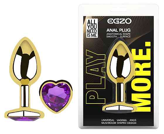 Анальна пробка з кристалом EGZO - Gold Heart Plug Purple size S Sex Aura Київ