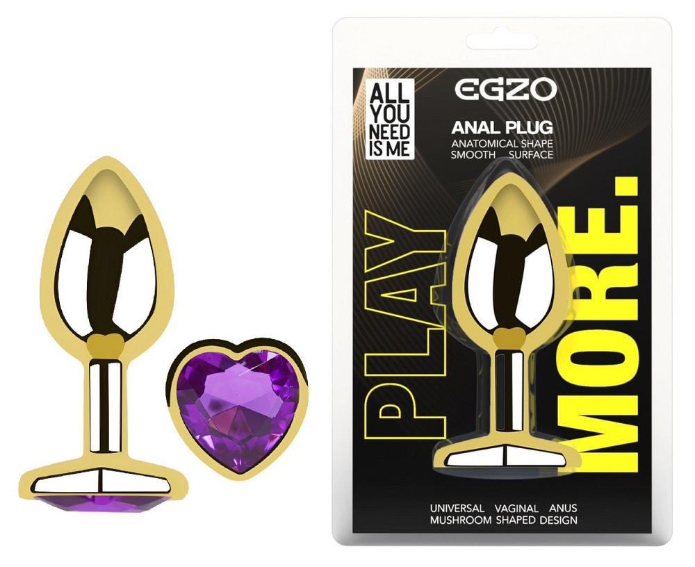 Анальна пробка з кристалом EGZO - Gold Heart Plug Purple size S Sex Aura Київ - фото 1