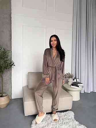 Женский стильный домашний велюровый комплект тройка Капучино Одесса