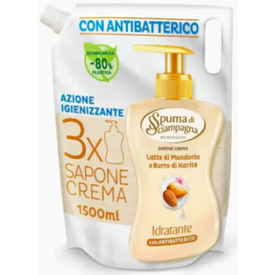Антибатериальное жидкое мыло Spuma di Sciampagna Idratante Sapone Crema Latte Mandorla Burro Karité Львов