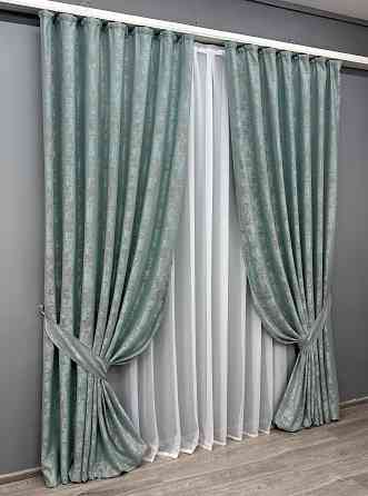 Комплект готових штор VR-Textil Жакард Sultan XO № 1148ш Бірюзово-сірий 100х290 см 2 шт (31-992) Київ