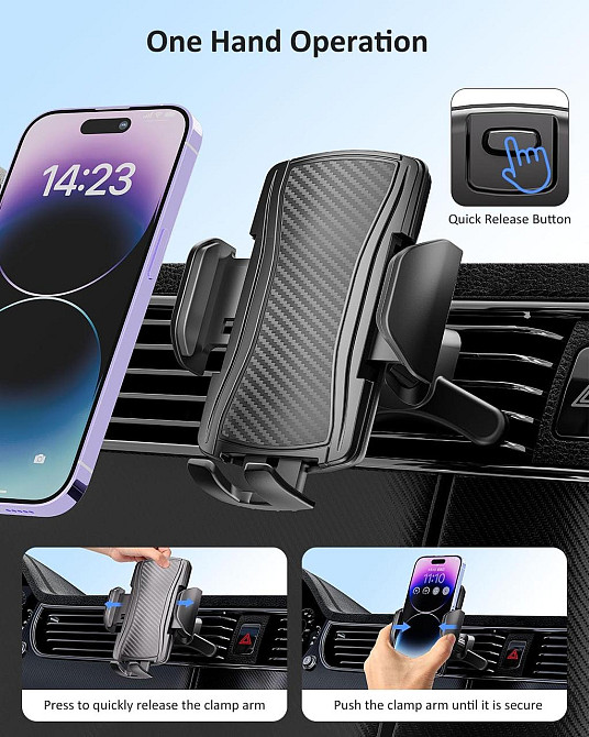 Тримач телефону Hoppac Car Mobile Phone Holder чорний сталевий гачок 360° обертання одно-кнопковий для смартфонів 4–7" Київ - фото 3