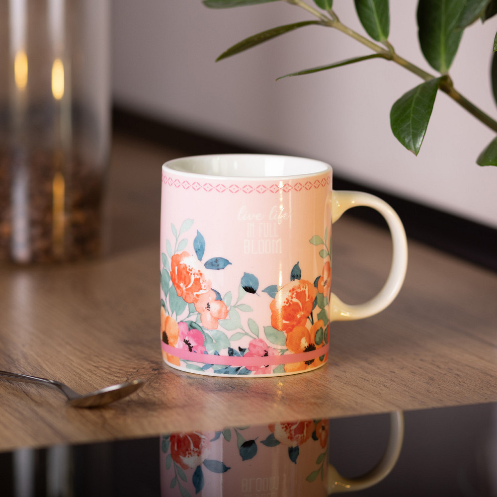 Чашка порцелянова з квітковим принтом 400 (мл) для чаю та кави Рожева RX-N240139P Київ - фото 4