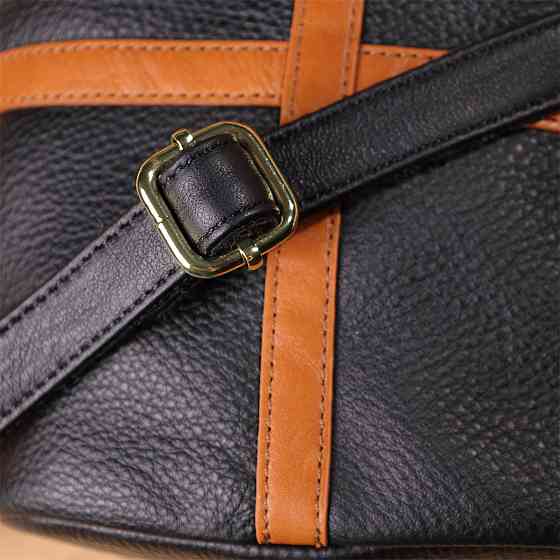 Жіноча шкіряна сумка з коричневою вставкою на лицьовій стороні Vintage 22997 Чорний Київ