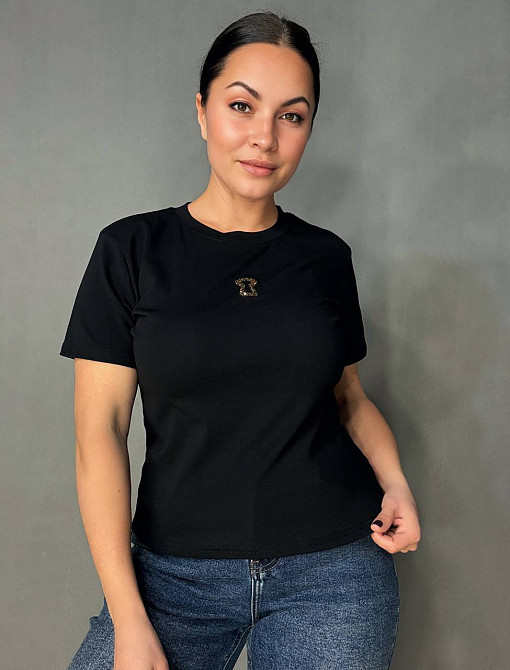 Футболка жіноча A-N 911-21 з аплікацією камінців силует замка базова one size, чорний, one size Київ - фото 1